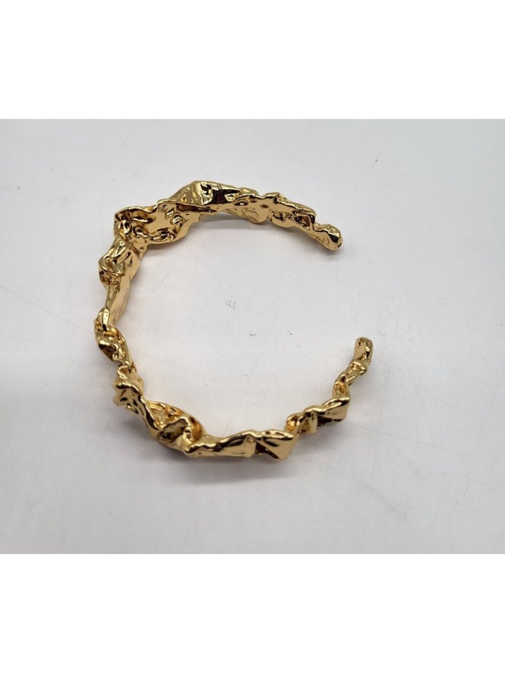 Gold Plated Nugget Cuff Bracelet Brutalist Textured Crushed Metal Look - Picture 3 of 10